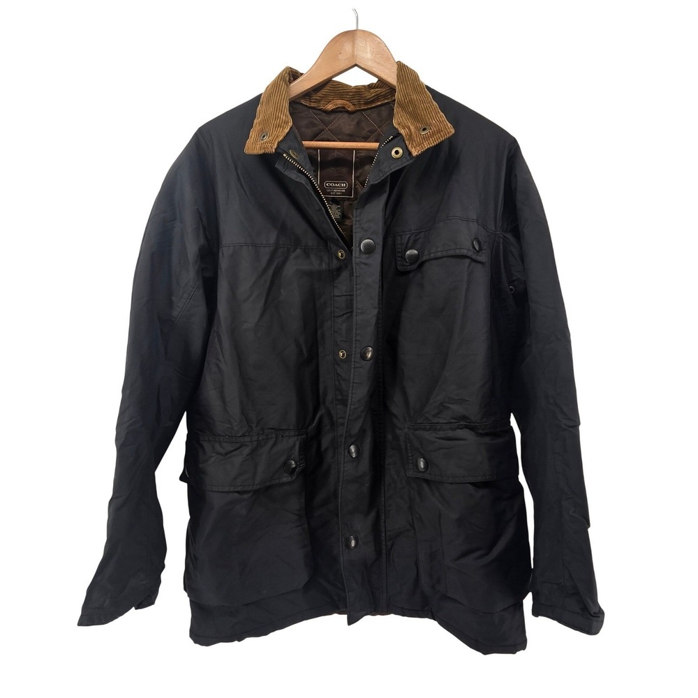 Coach Barn Jacket Mens Small Black Field Jacket Corduroy Collar Quilted Lining